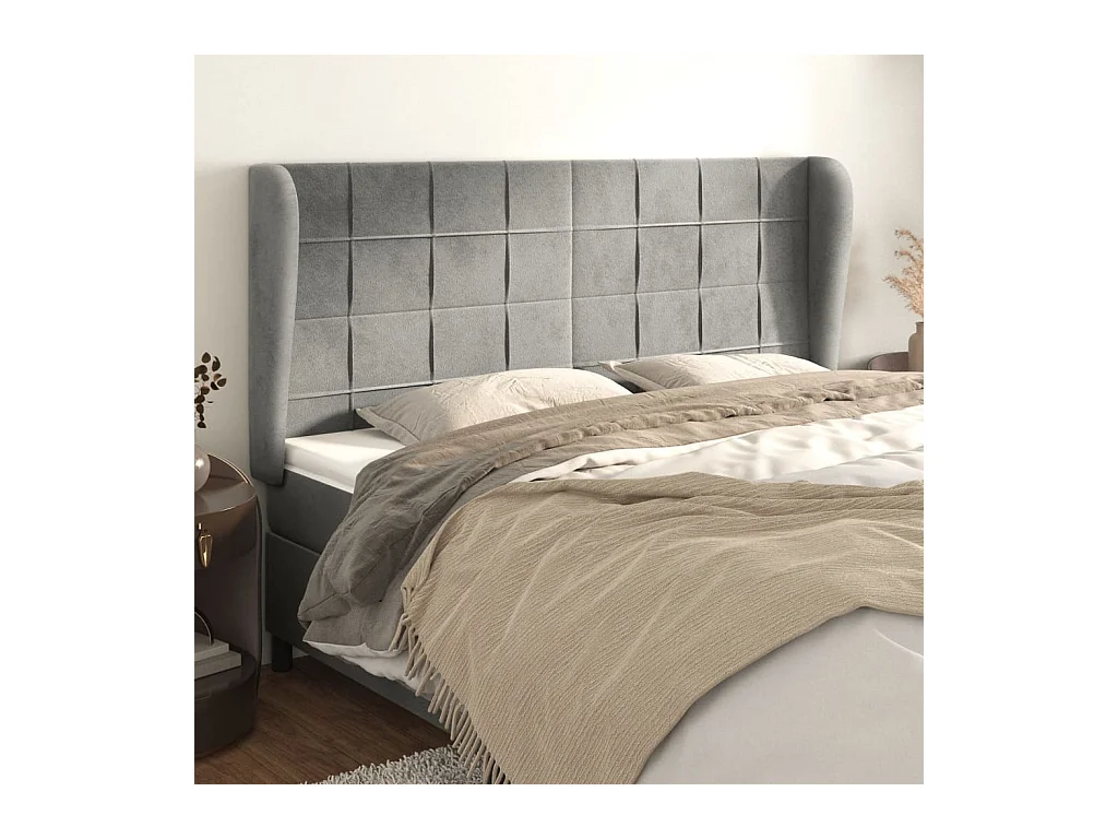 Tête de lit avec oreilles Gris clair 183x23x118/128 cm Velours