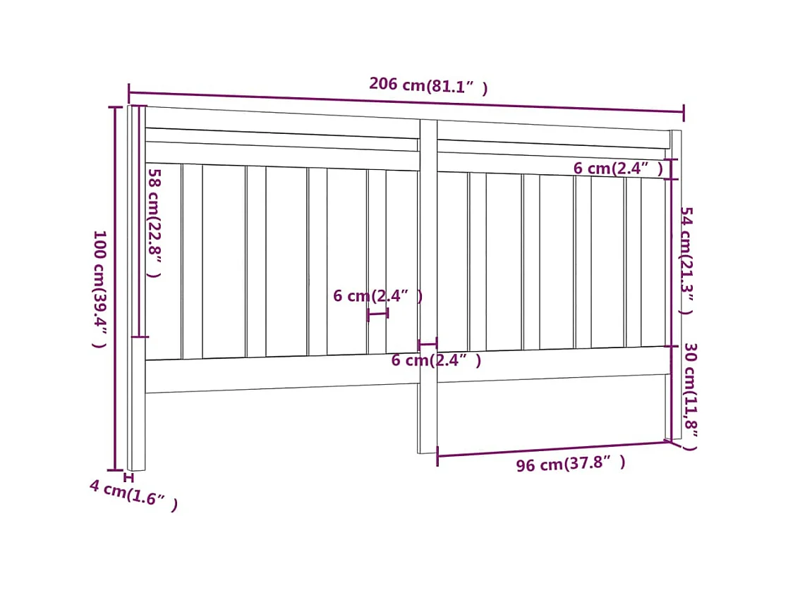 Cabecero 206x4x100 cm Madera maciza de pino