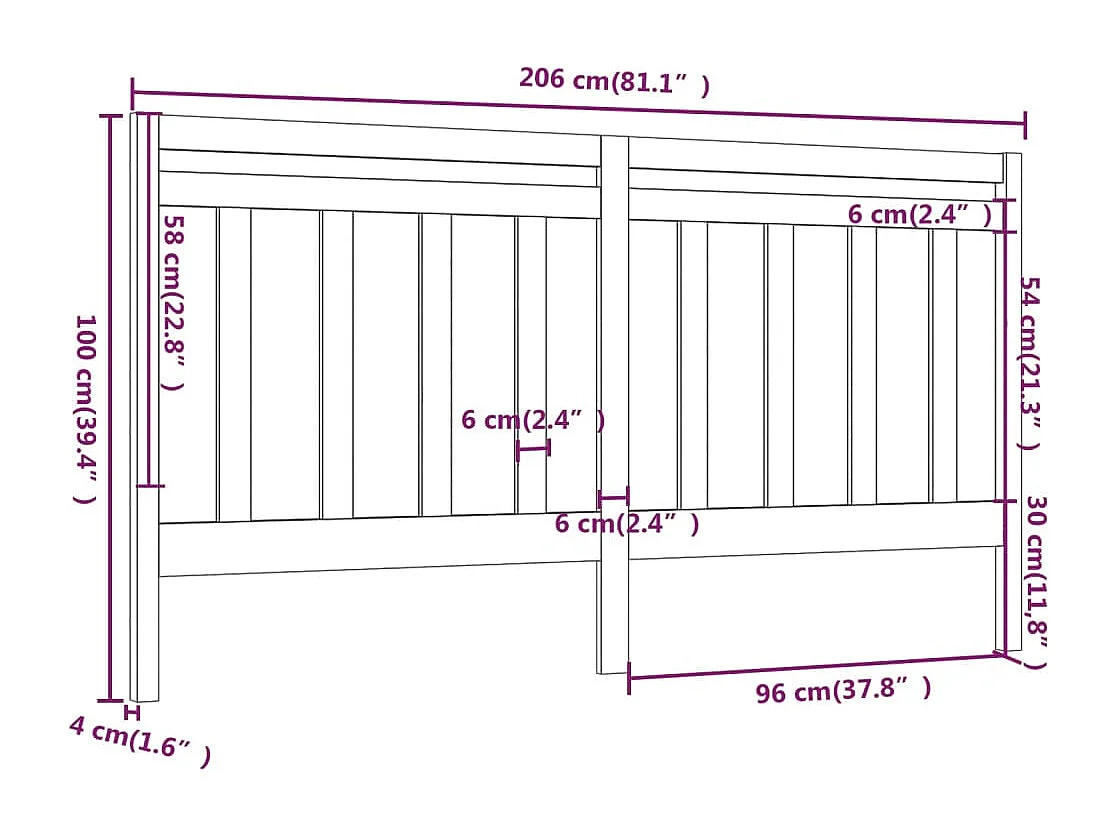 Tête de lit 206x4x100 cm Bois massif de pin