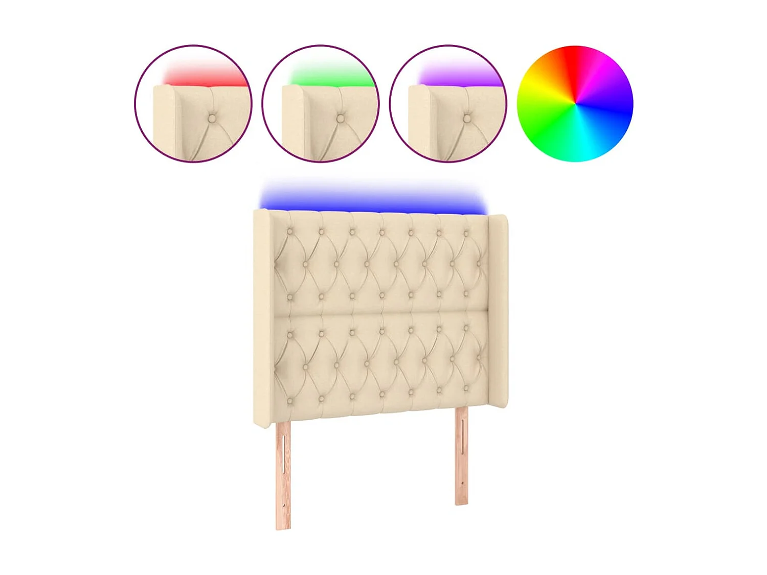 LED Hoofdbord Crème 93x16x118/128 cm Stof