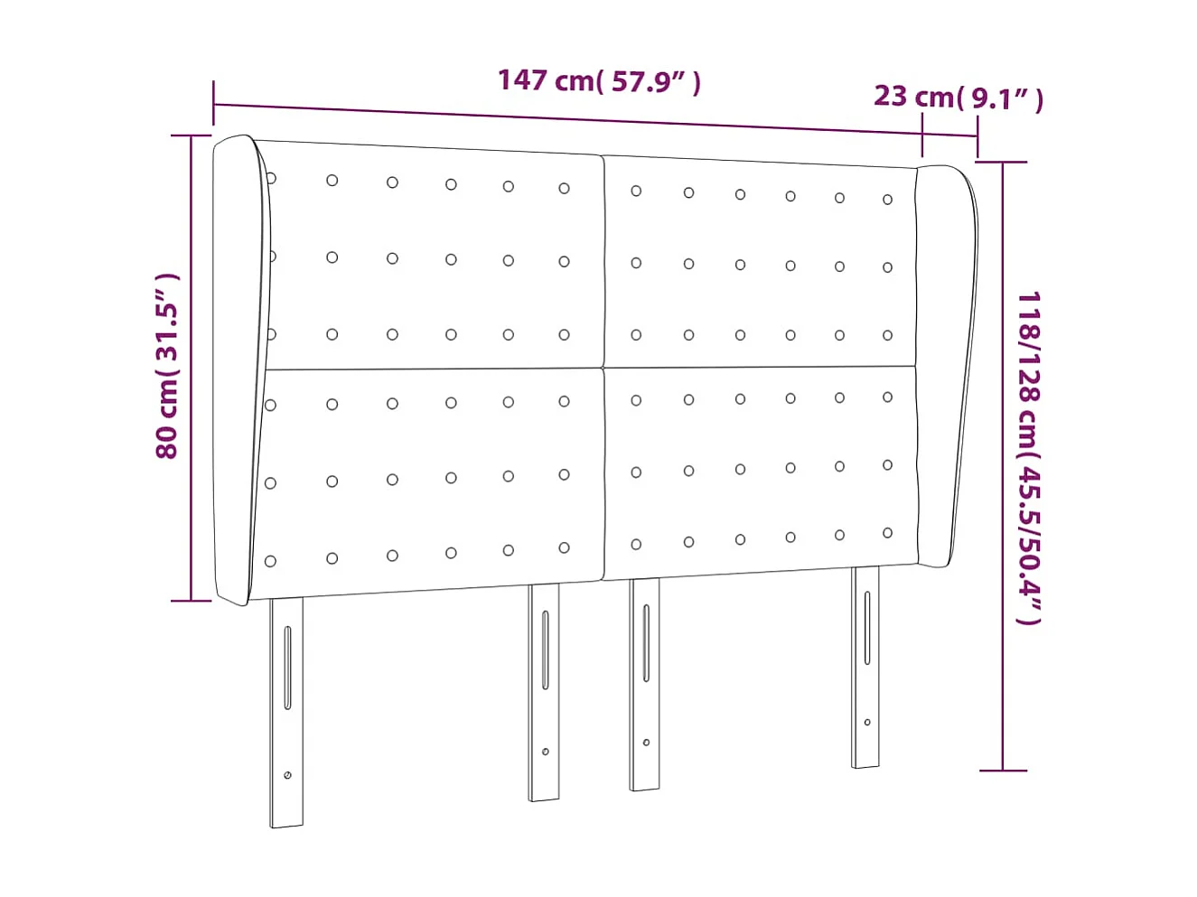 Testiera con ali Bianco 147x23x118/128 cm Ecopelle