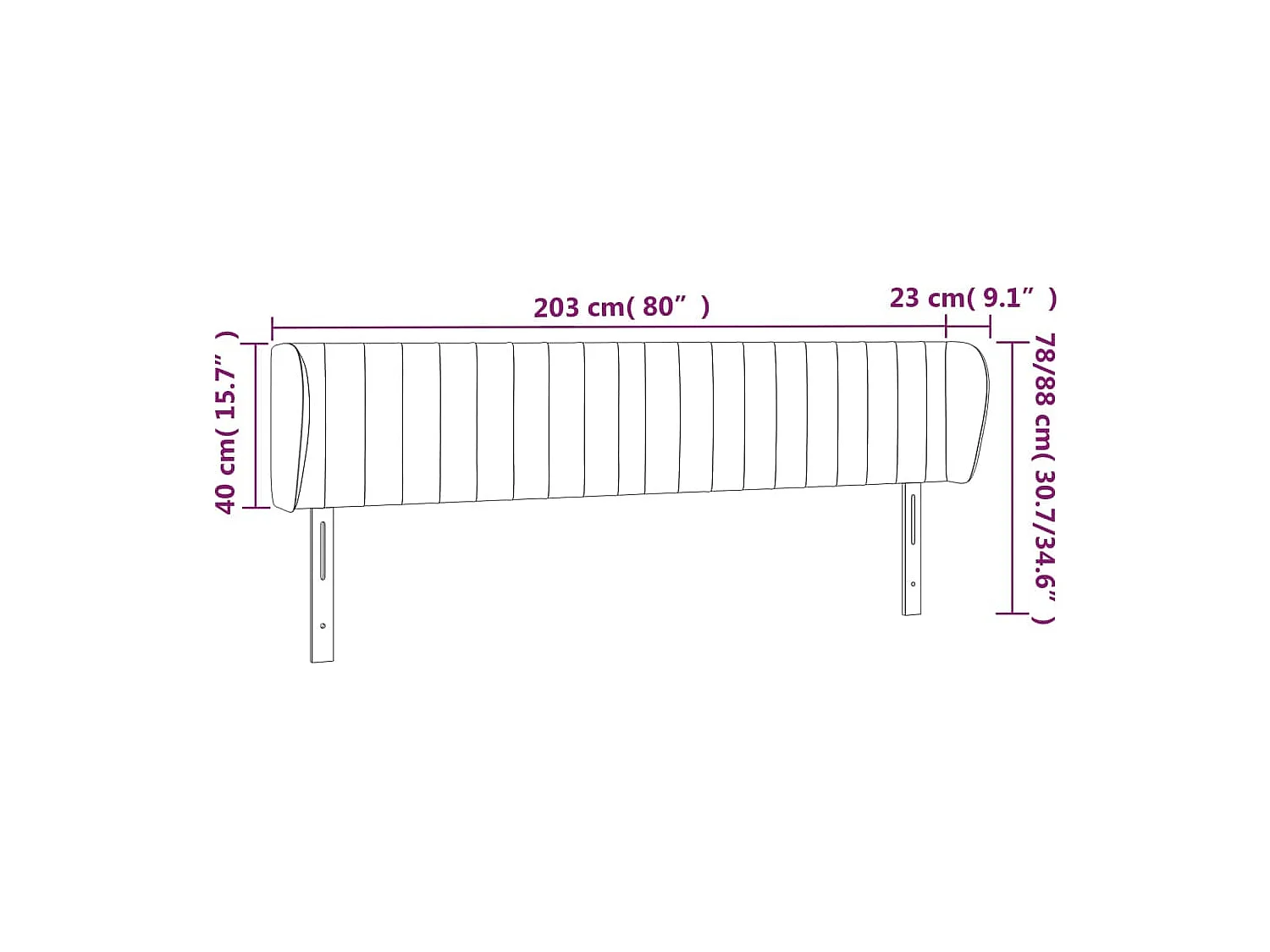 Testiera con ali Rose 203x23x78/88 cm Velluto