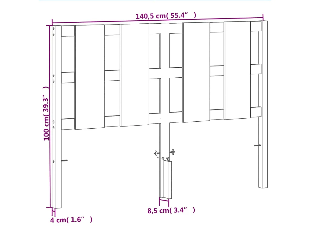 Testiera in legno massello di pino da 135 cm in cera marrone