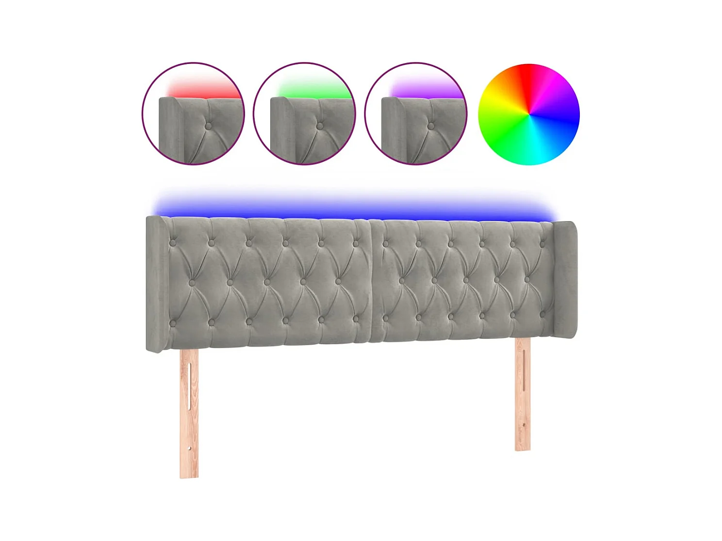 LED Hoofdbord Lichtgrijs 163x16x78/88 cm Fluweel