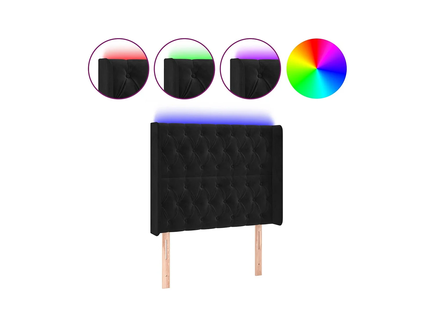 Cabecero LED Terciopelo Negro 93x16x118/128 cm