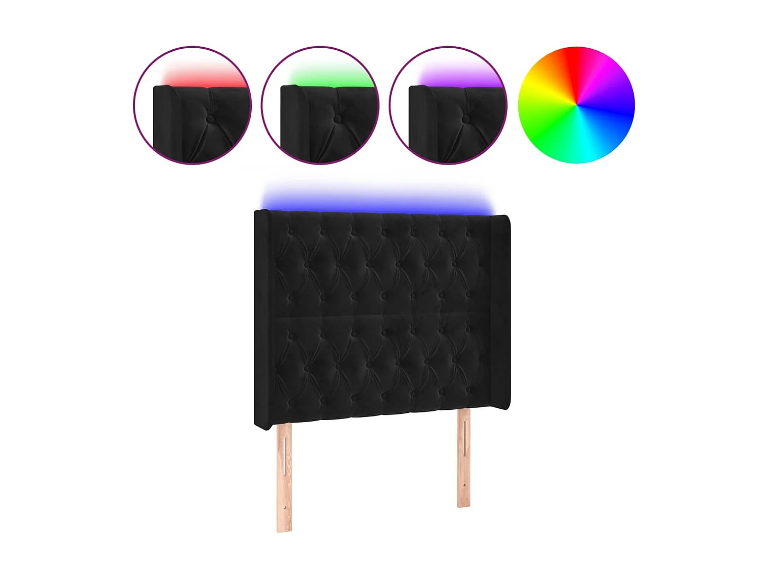 Cabecero LED Terciopelo Negro 93x16x118/128 cm