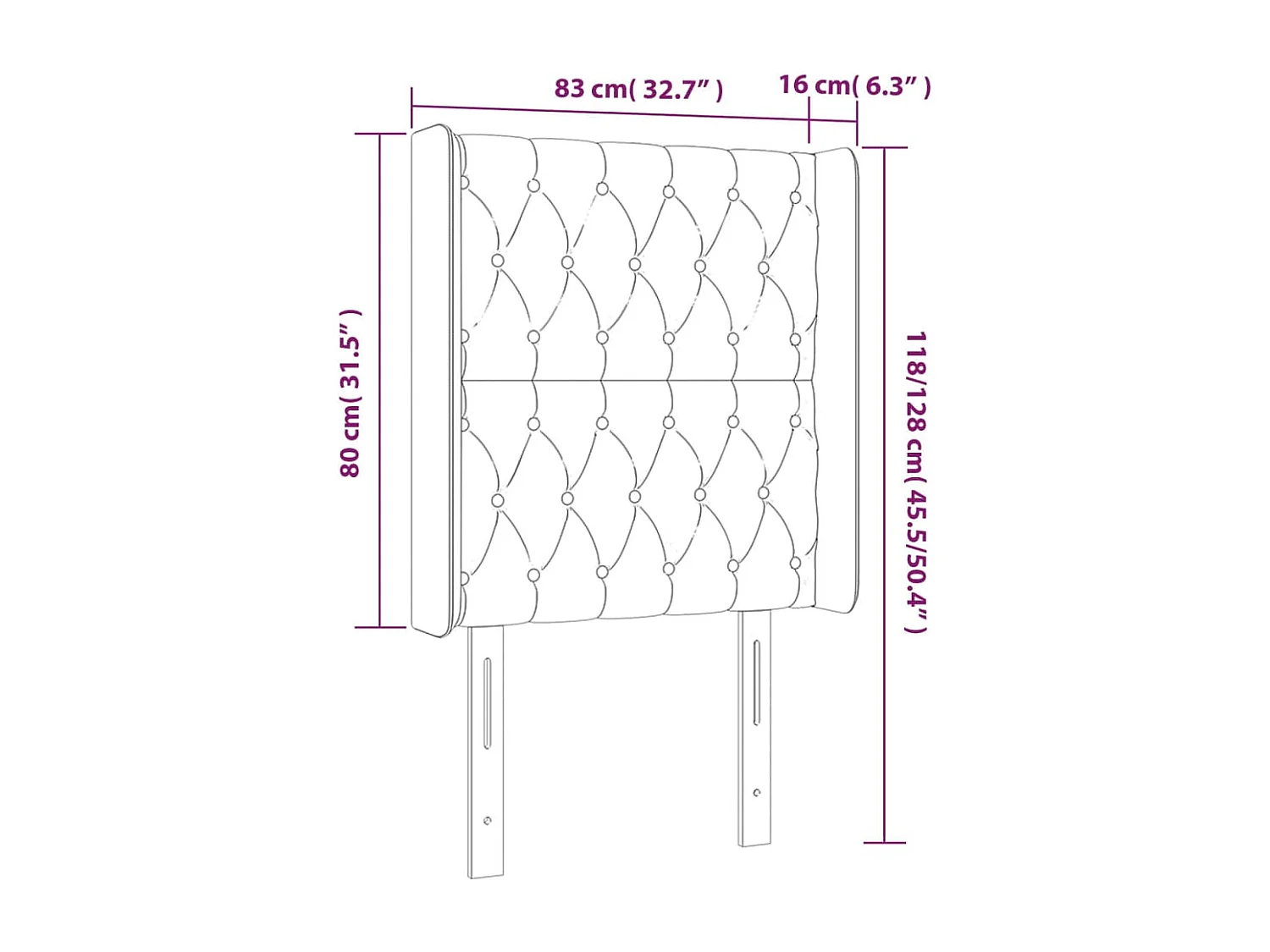 Tête de lit avec oreilles Gris foncé 83x16x118/128 cm Velours