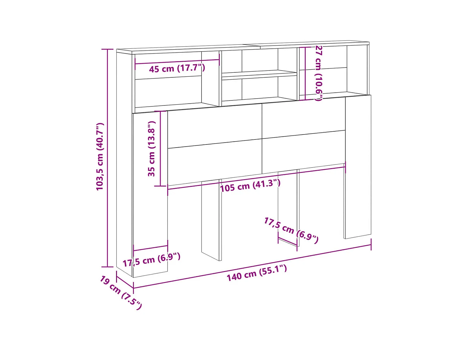 Armoire de tête de lit vieux bois 140x19x103,5 cm