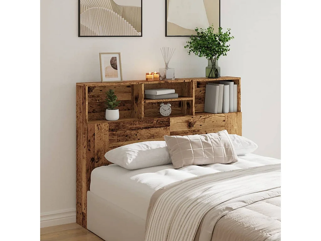 Armoire de tête de lit vieux bois 140x19x103,5 cm