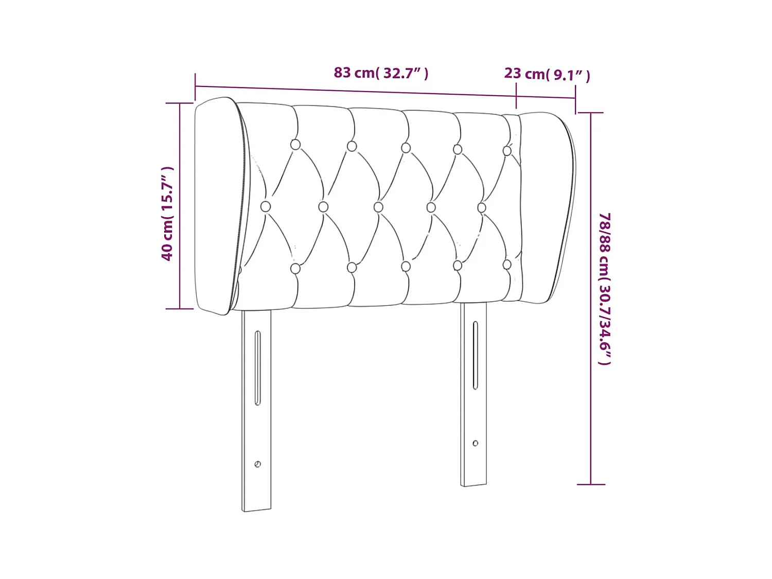 Tête de lit avec oreilles Gris foncé 83x23x78/88 cm Velours
