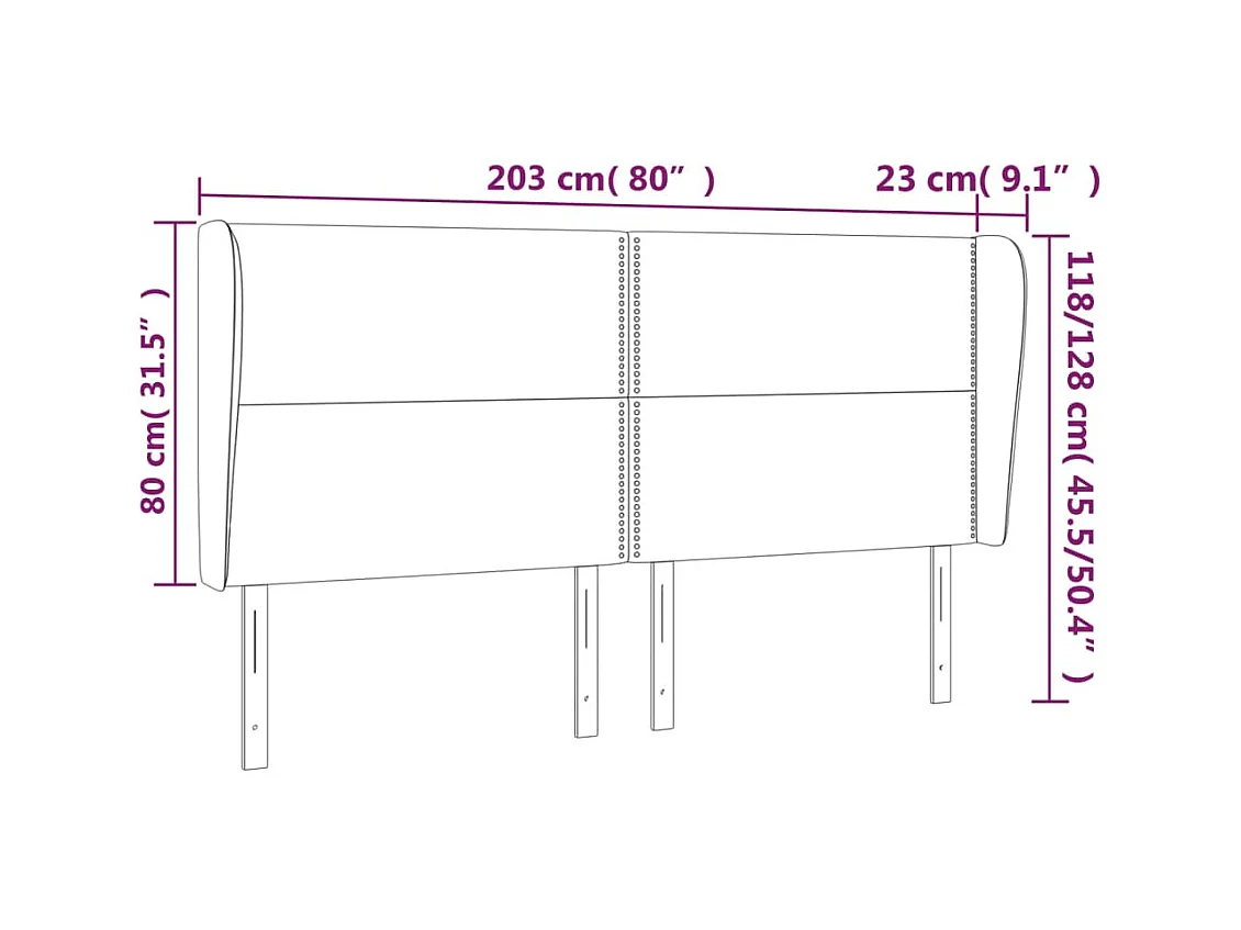 Hoofdbord met vleugels Donkergrijs 203x23x118/128 cm Fluweel