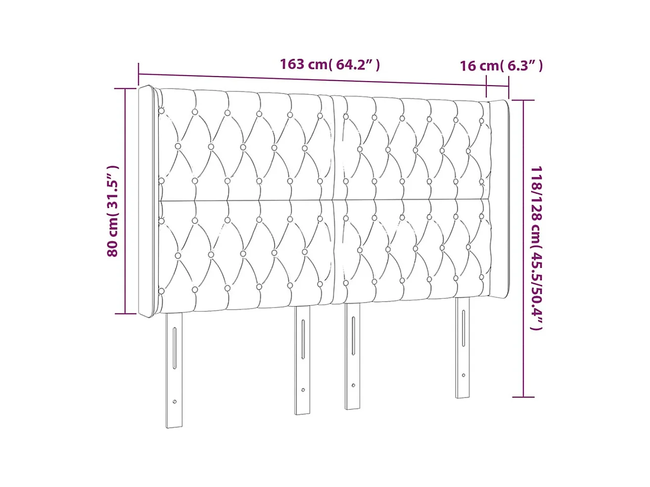 Tête de lit à LED Gris clair 163x16x118/128 cm Tissu