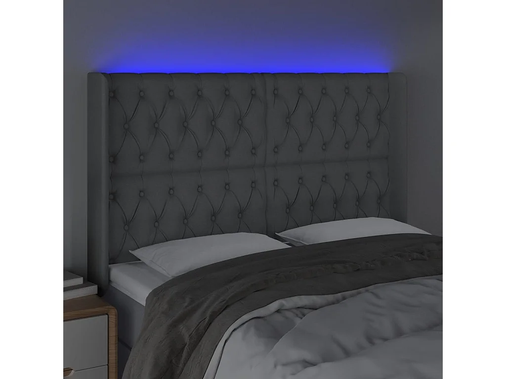 LED-Kopfteil Hellgrau 163x16x118/128 cm Stoff