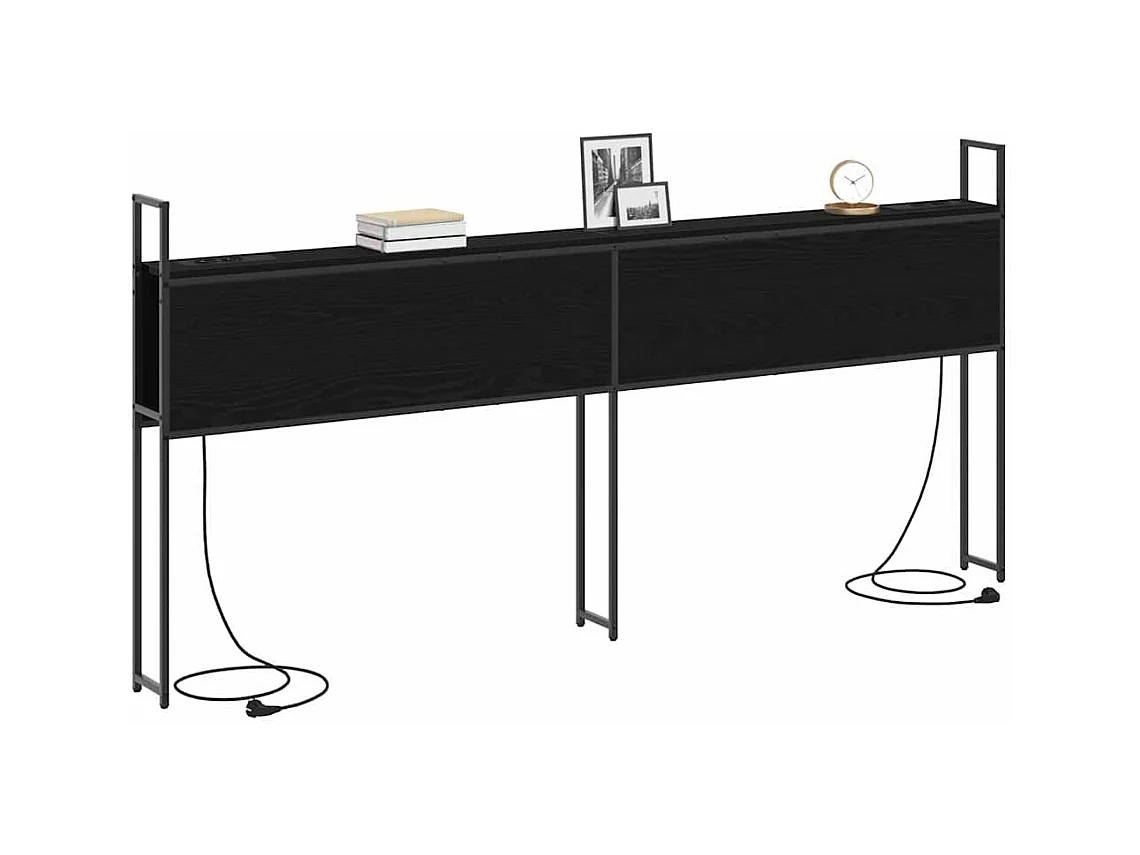 Headboard de Rangement avec Station de Charge Chêne noir 180 cm