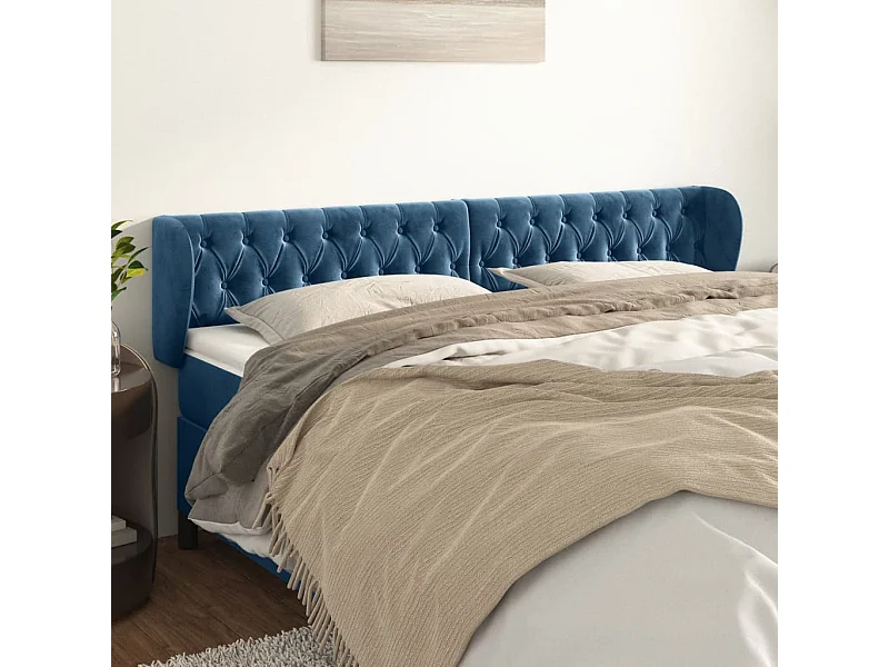 Hoofdbord met vleugels Donkerblauw 183x23x78/88 cm Fluweel