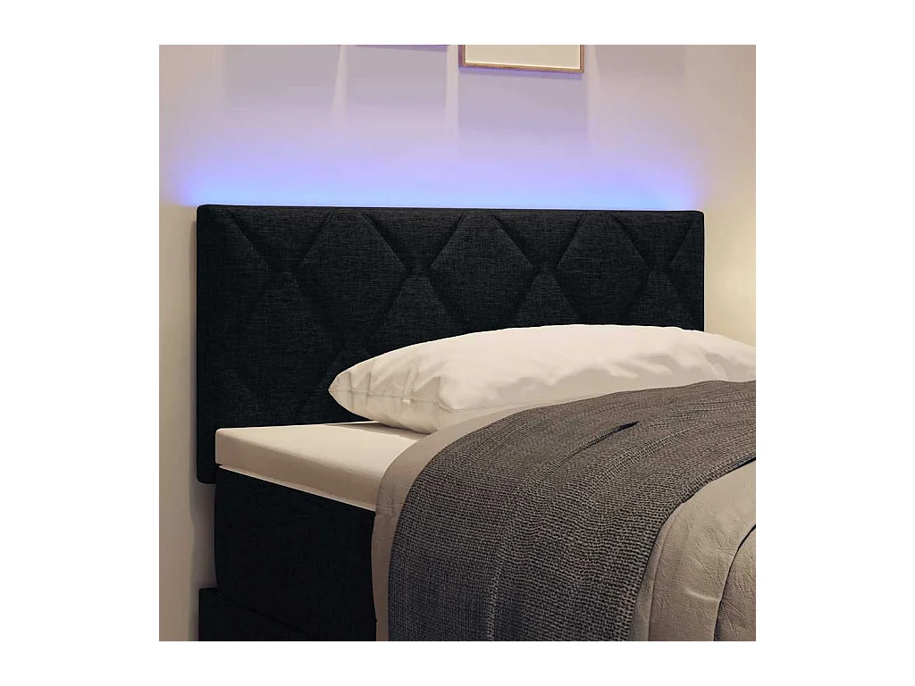 Tête de lit avec des lumières à LED Réglable Noir 90 cm tissu