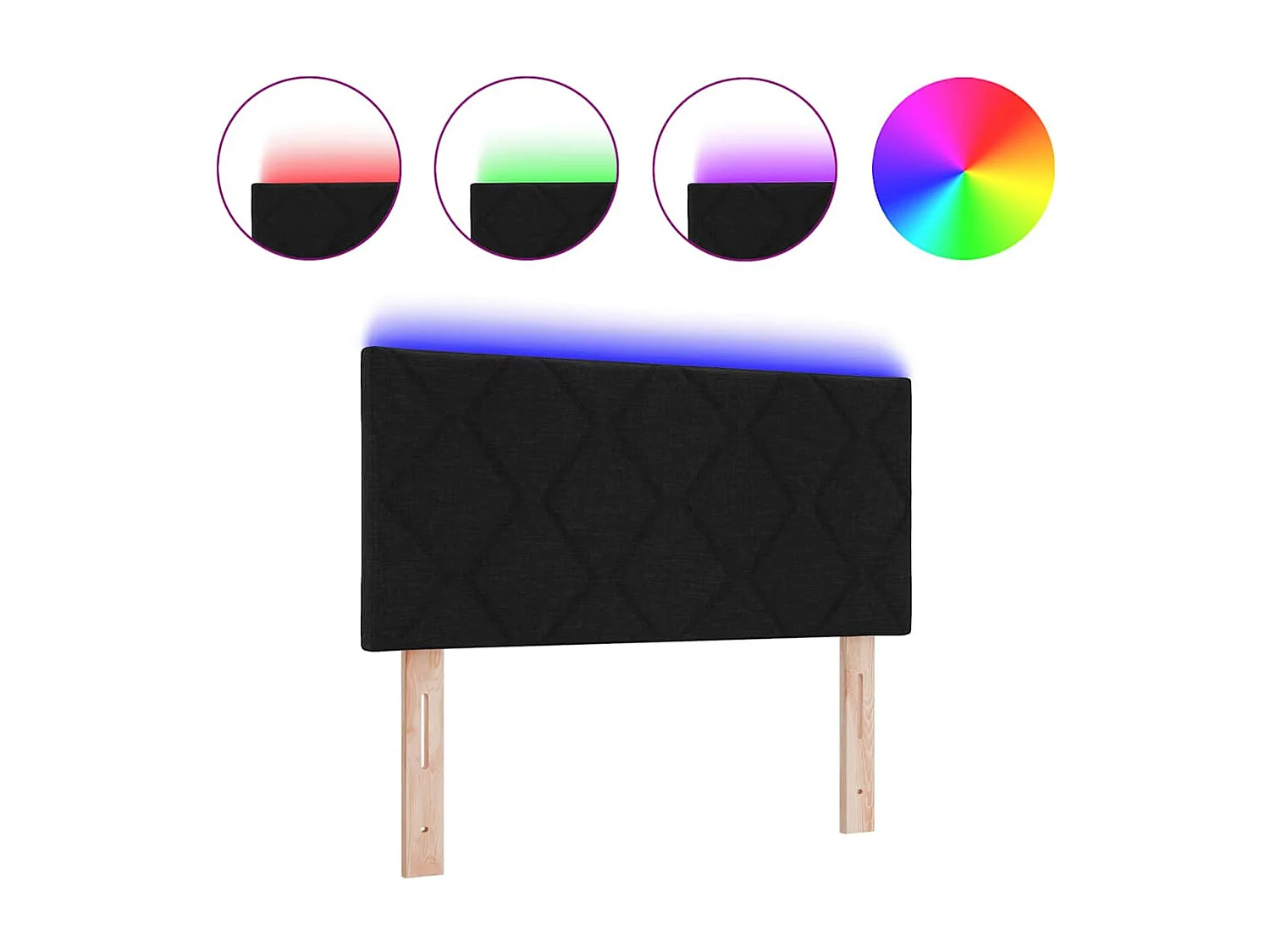 Testiera con luci LED Regolabile Tessuto Nero 90 cm