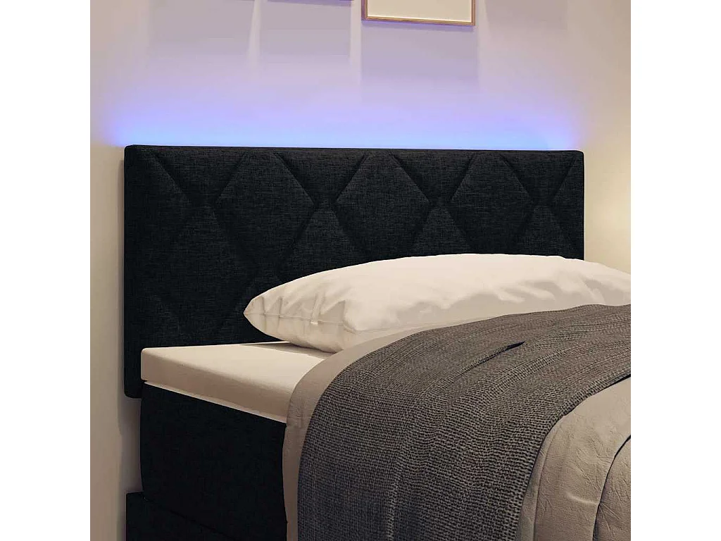 Testiera con luci LED Regolabile Tessuto Nero 90 cm