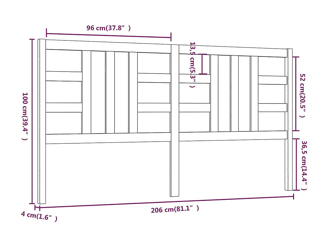 Grijs hoofdbord 206x4x100 cm Massief grenenhout