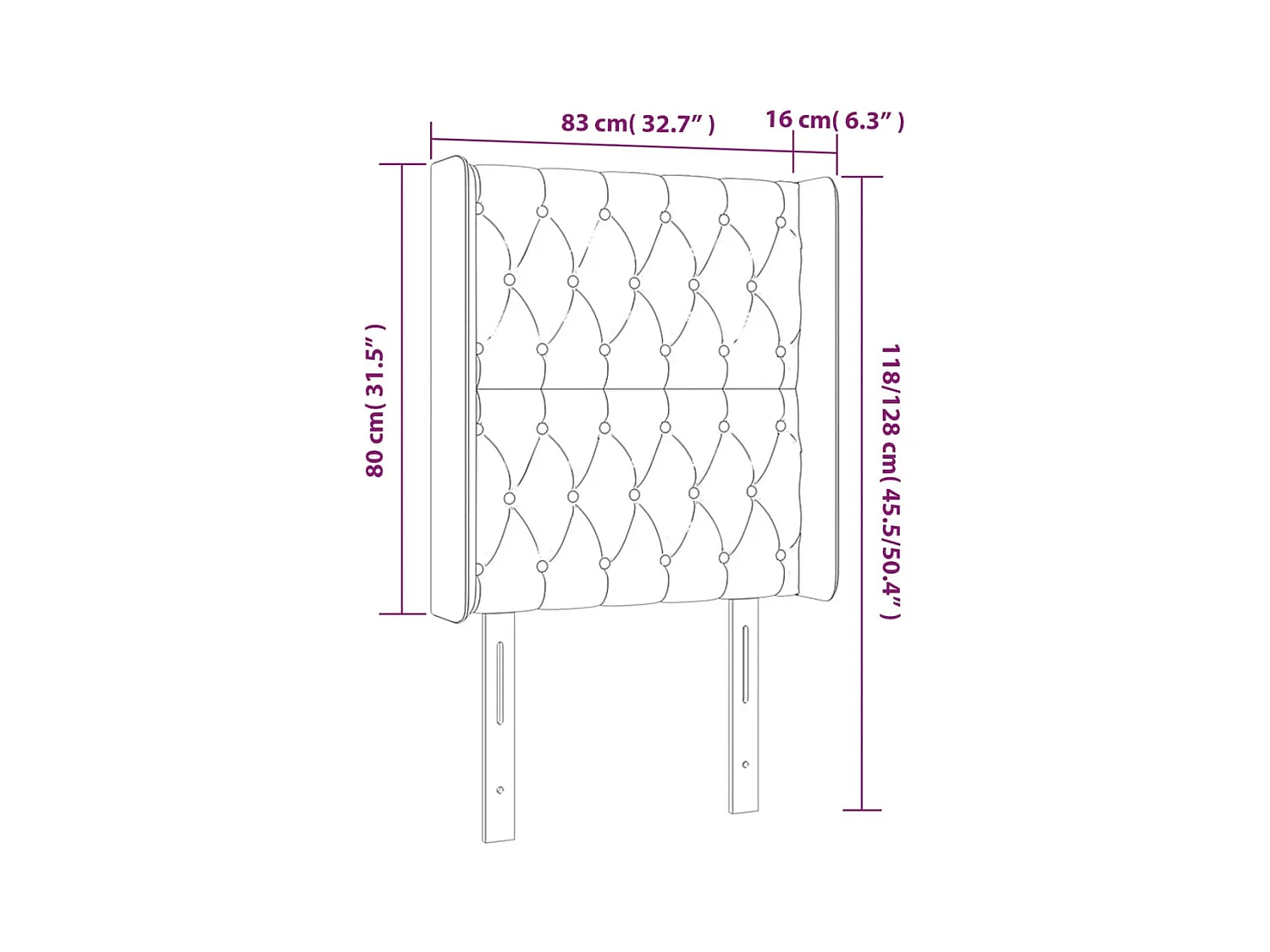 Hoofdbord met oren Rose 83x16x118/128 cm Fluweel