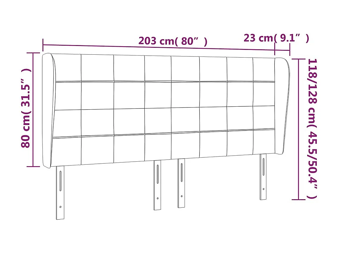 Hoofdbord met vleugels Crème 203x23x118/128 cm Stof