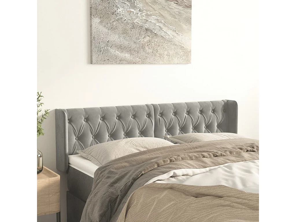 Tête de lit avec oreilles Gris clair 147x16x78/88 cm Velours