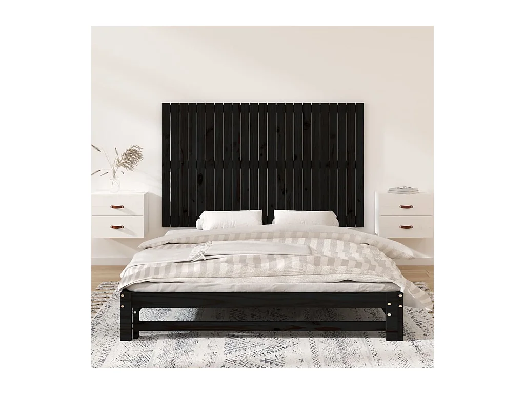 Tête de lit murale Noir 147x3x90 cm Bois massif de pin