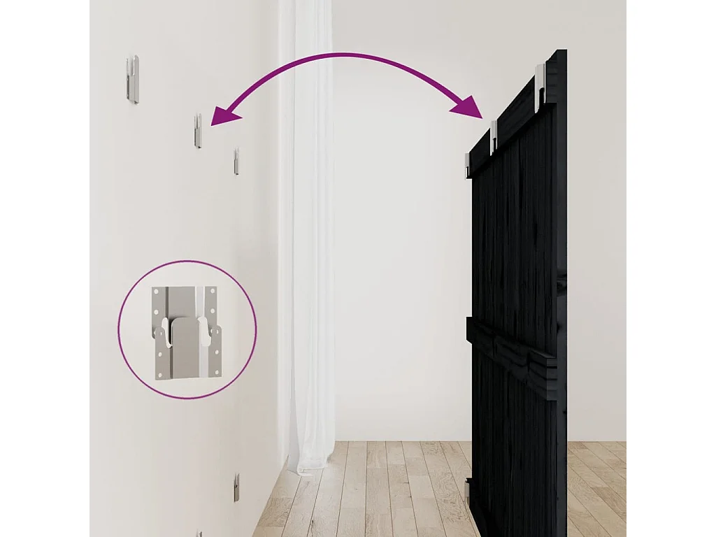 Cabecero de pared negro 147x3x90 cm Madera maciza de pino