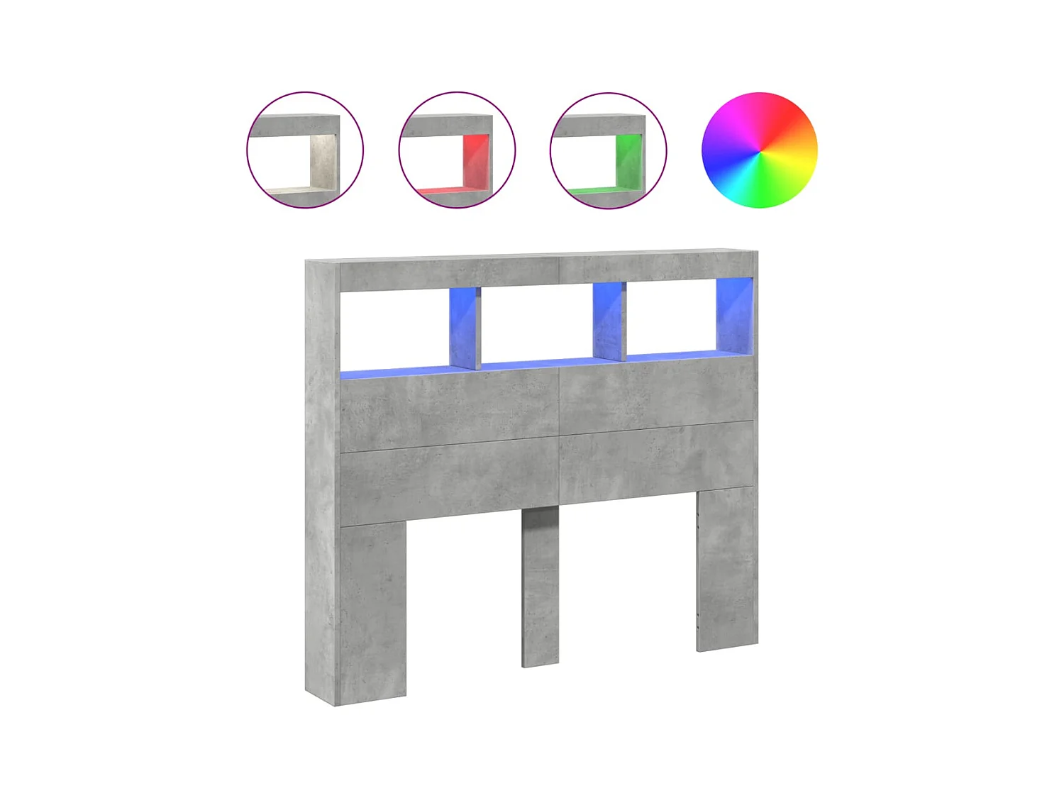 Betongrijs hoofdbord met LED 120x17x102 cm