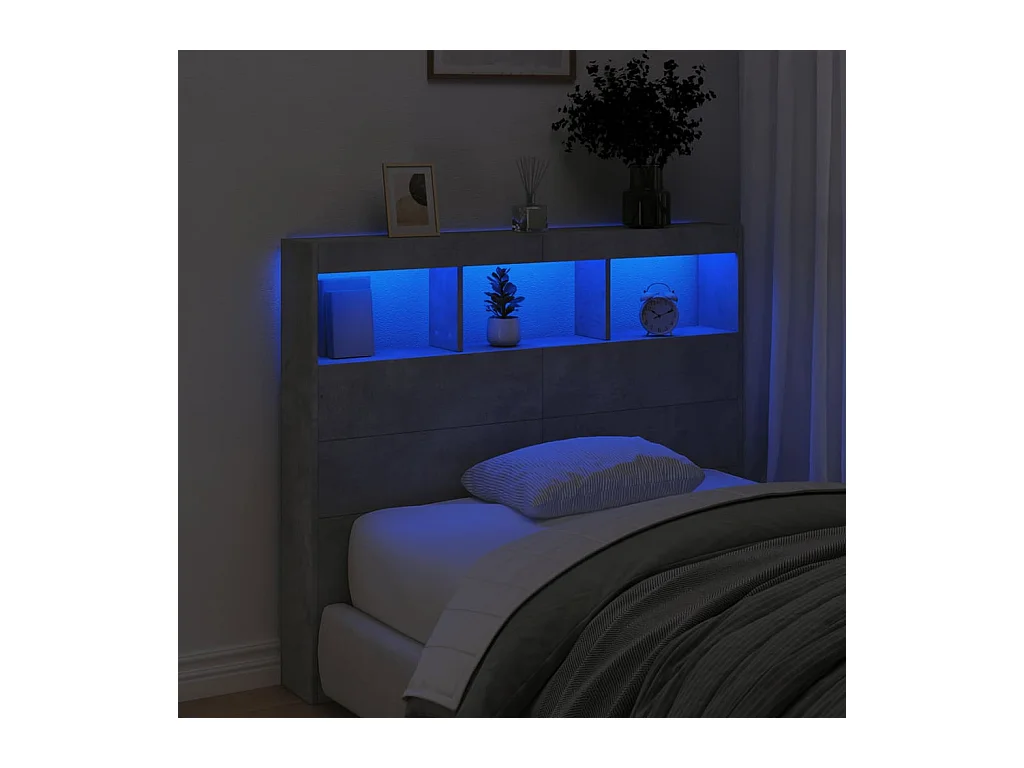 Betongrijs hoofdbord met LED 120x17x102 cm