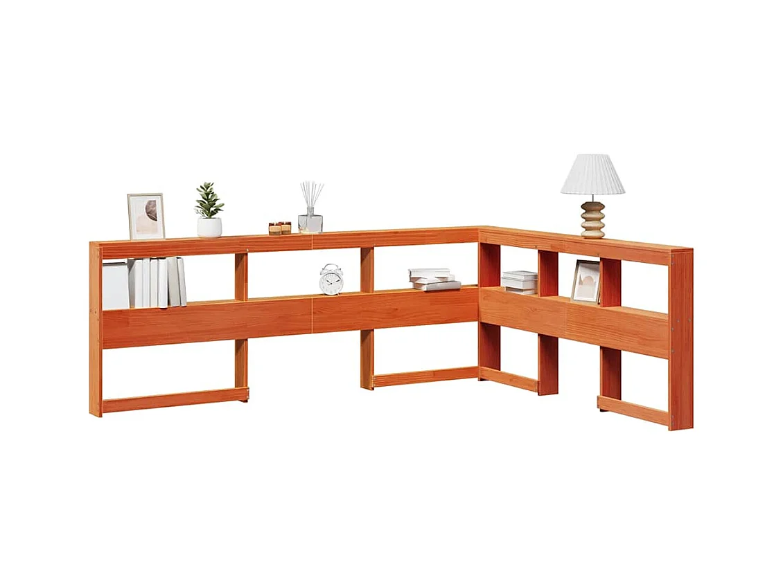 Tête de lit de bibliothèque en forme de L bois massif de pin