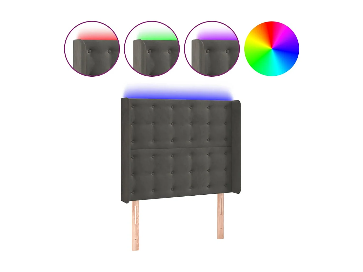 LED-Kopfteil Dunkelgrau 93x16x118/128 cm Samt