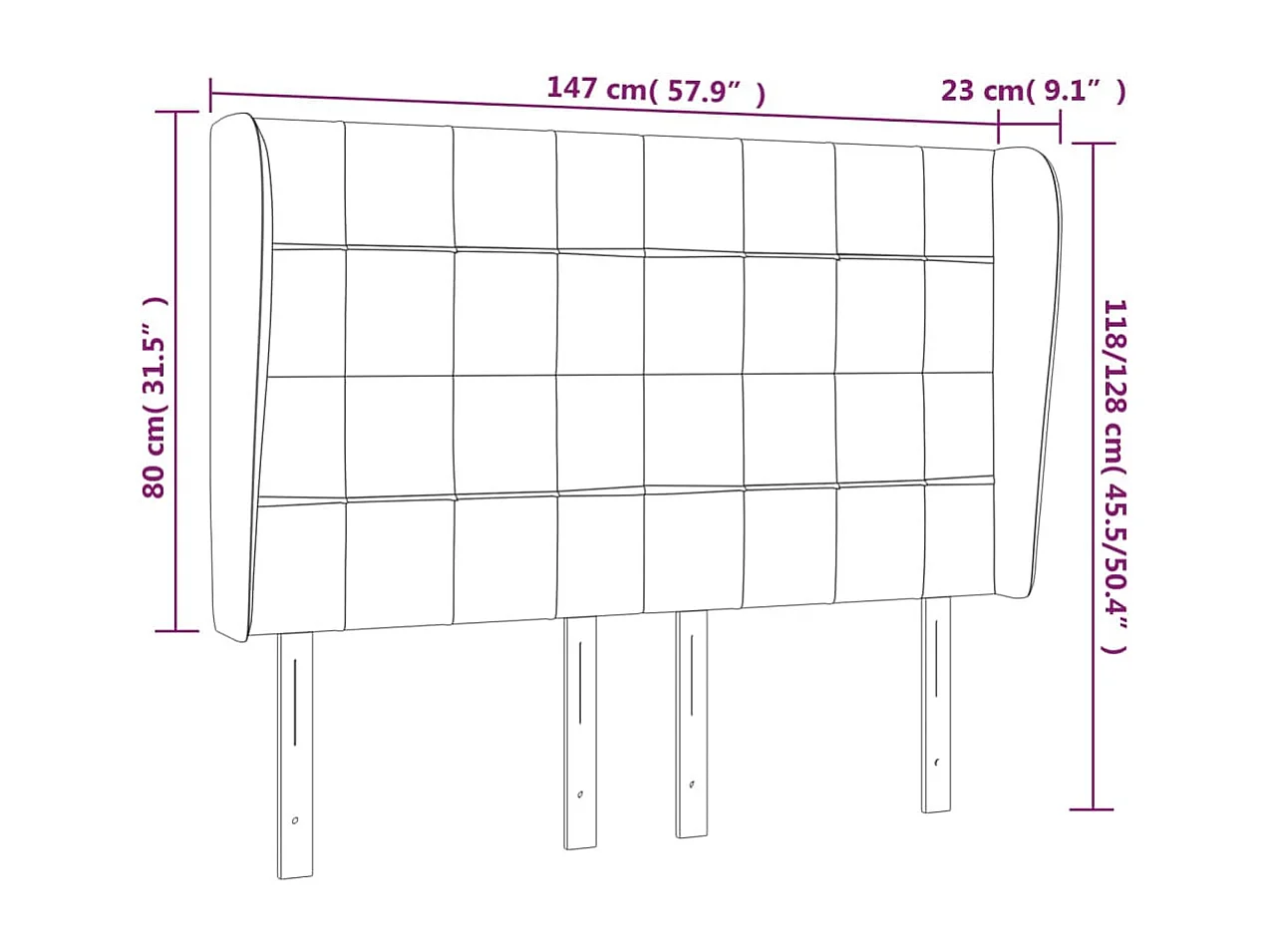 Hoofdbord met vleugels Donkerbruin 147x23x118/128 cm Stof