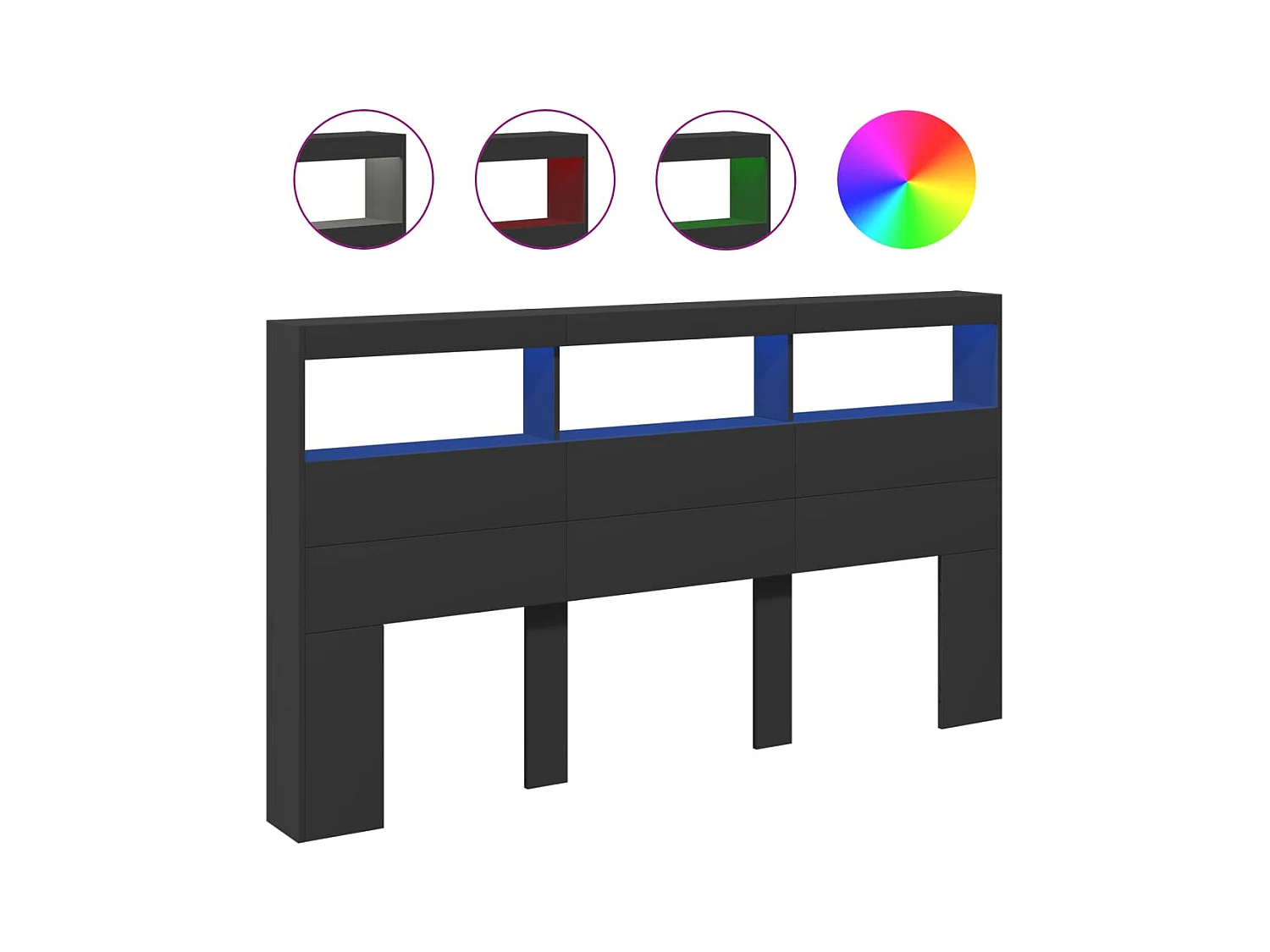 Cabecero de armario con LED negro 180x17x102 cm