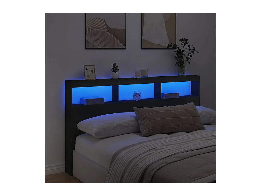 Cabecero de armario con LED negro 180x17x102 cm