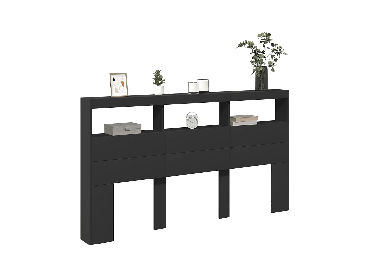 Cabecero de armario con LED negro 180x17x102 cm