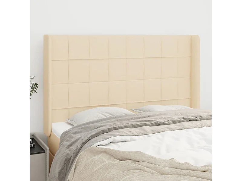 Tête de lit avec oreilles Crème 147x16x118/128 cm Tissu