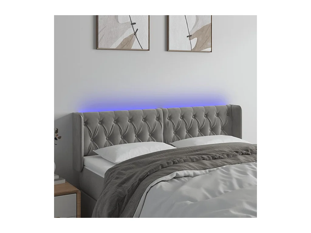 LED-Kopfteil Hellgrau 147x16x78/88 cm Samt