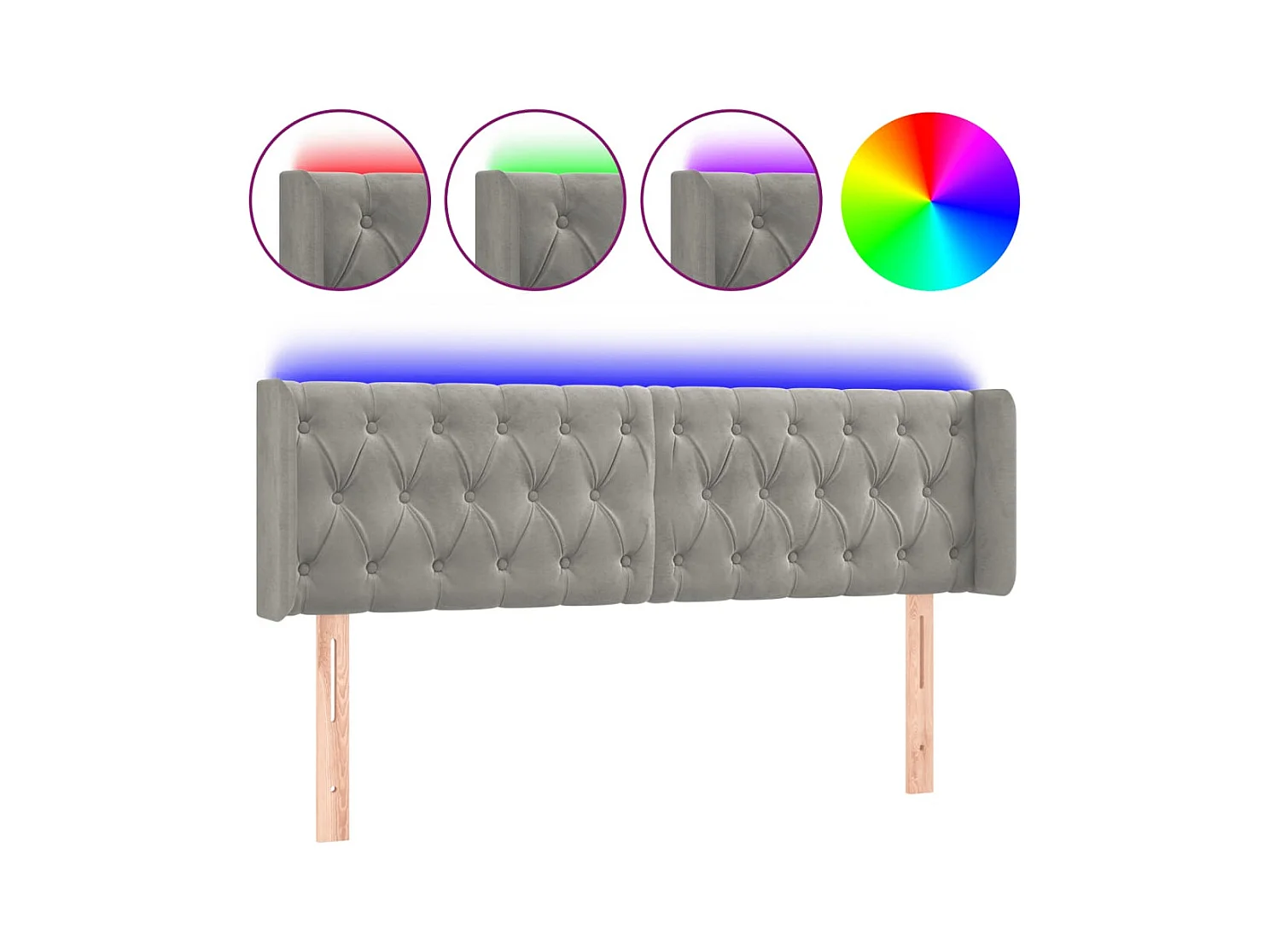 LED-Kopfteil Hellgrau 147x16x78/88 cm Samt