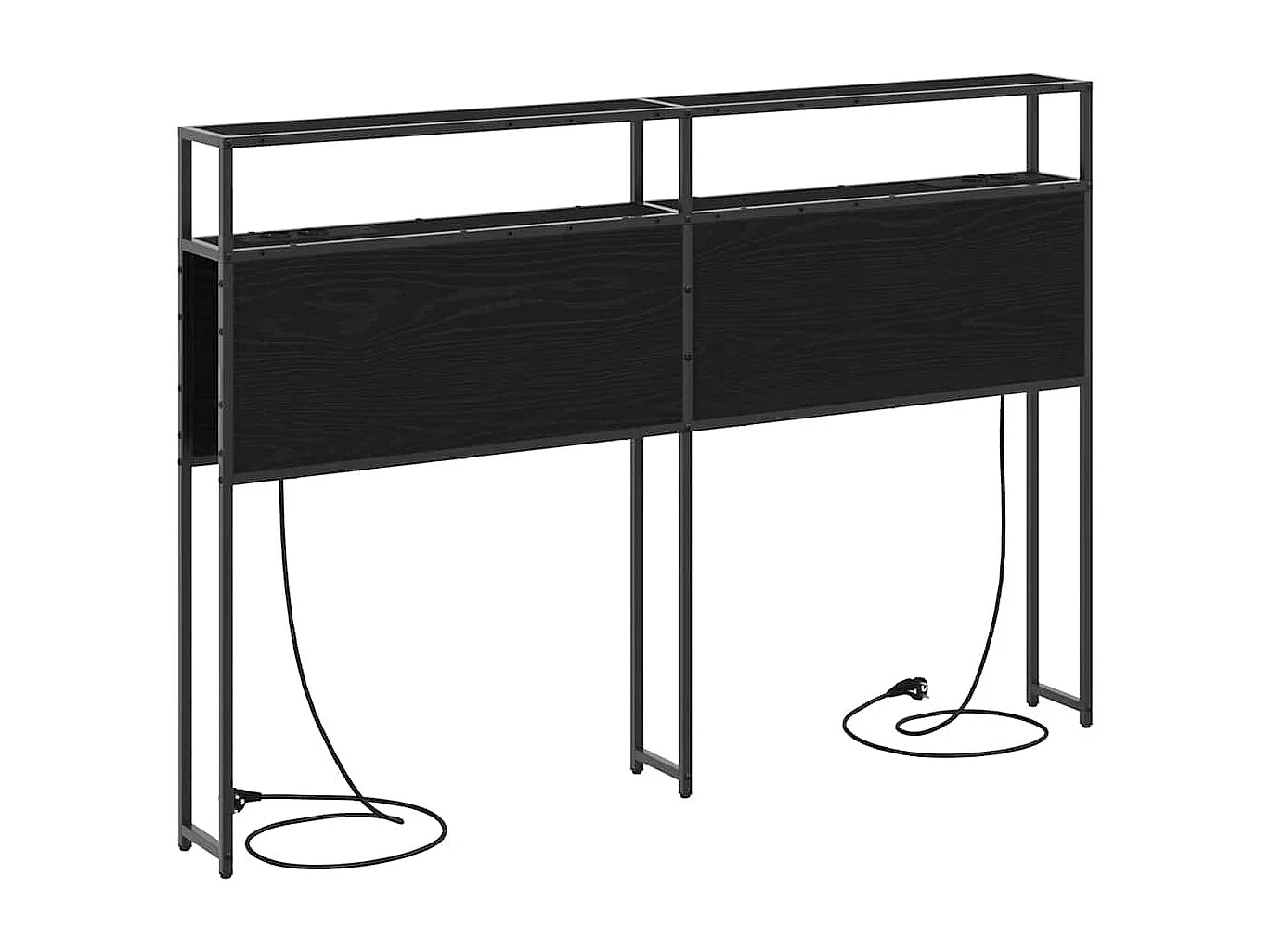 Zwarte eikenhouten hoofdeinde met opbergruimte, 140 cm, bewerkt hout