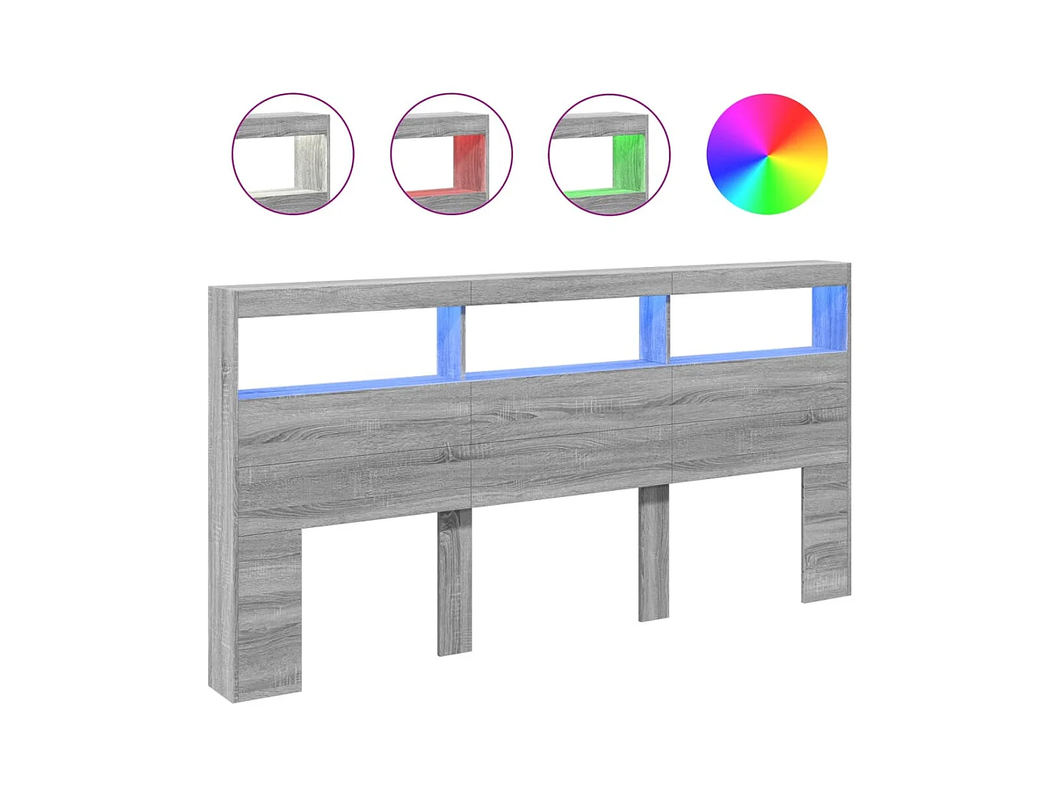 Hoofdbord kledingkast met LED Sonoma grijs 200x17x102 cm