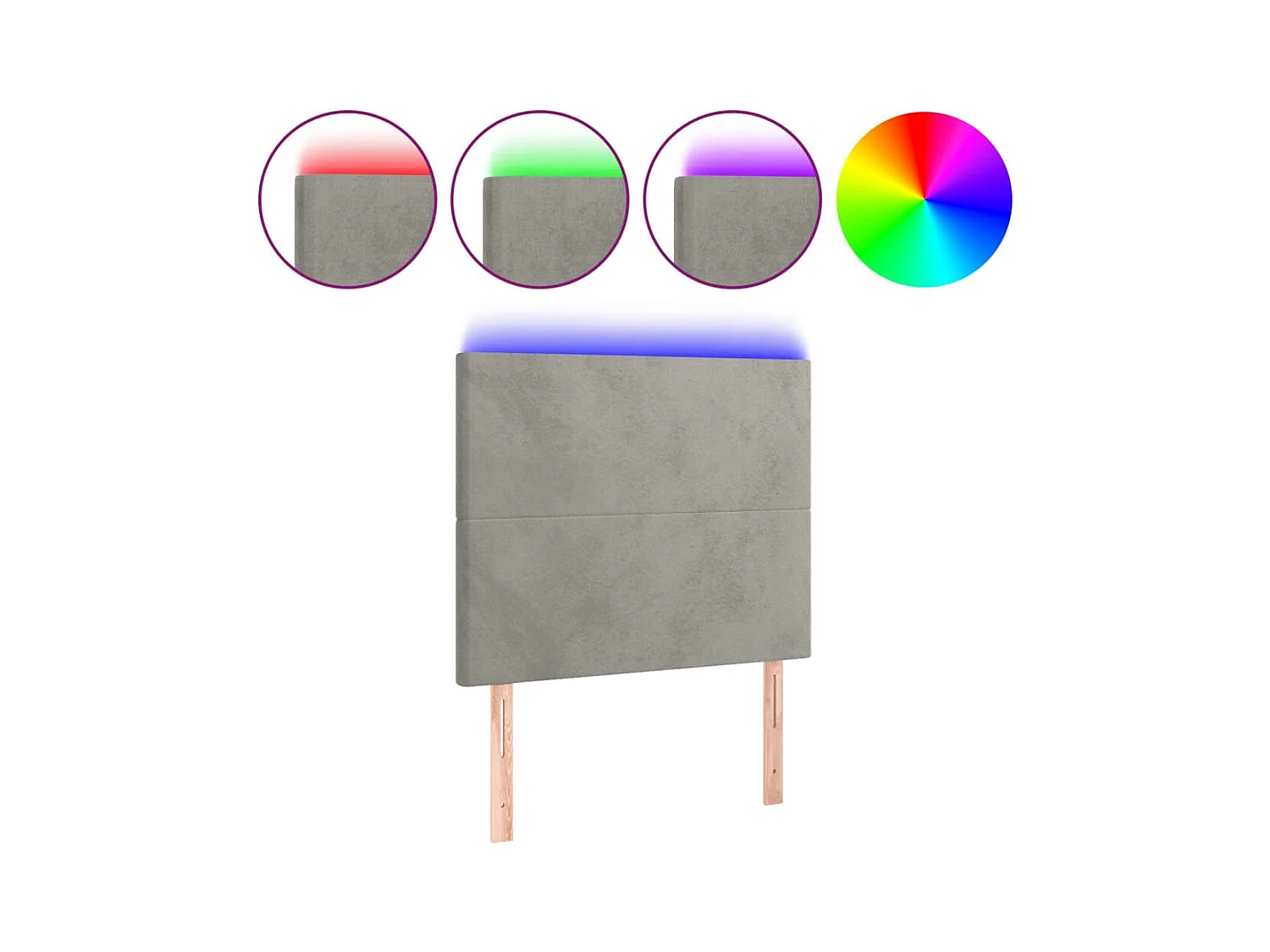 LED Hoofdbord Lichtgrijs 100x5x118/128 cm Fluweel