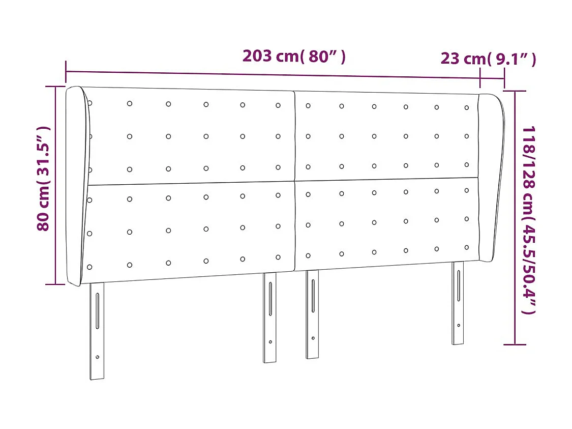 Hoofdbord met vleugels Donkergrijs 203x23x118/128 cm Fluweel