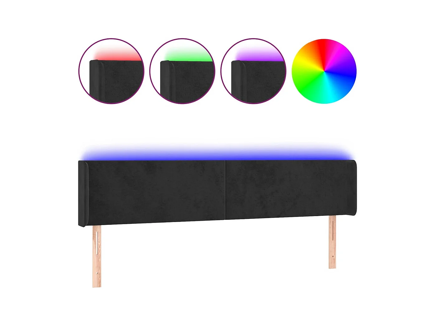 Testiera LED Nero 163x16x78/88 cm Velluto