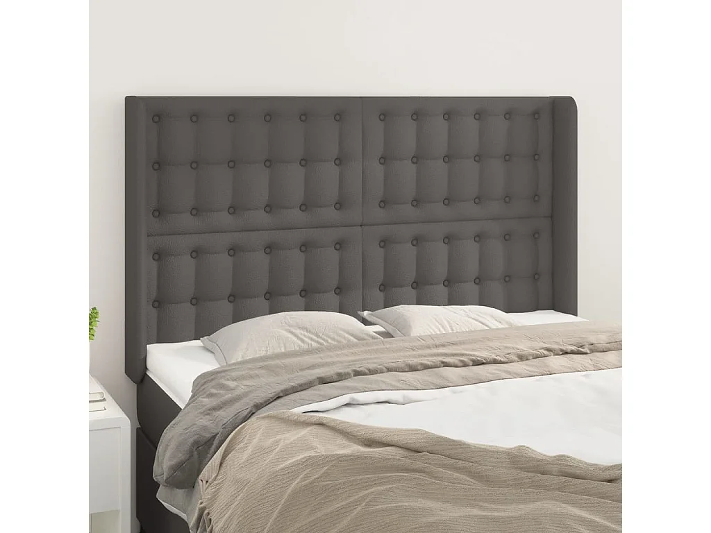 Tête de lit avec oreilles Gris 147x16x118/128 cm Similicuir