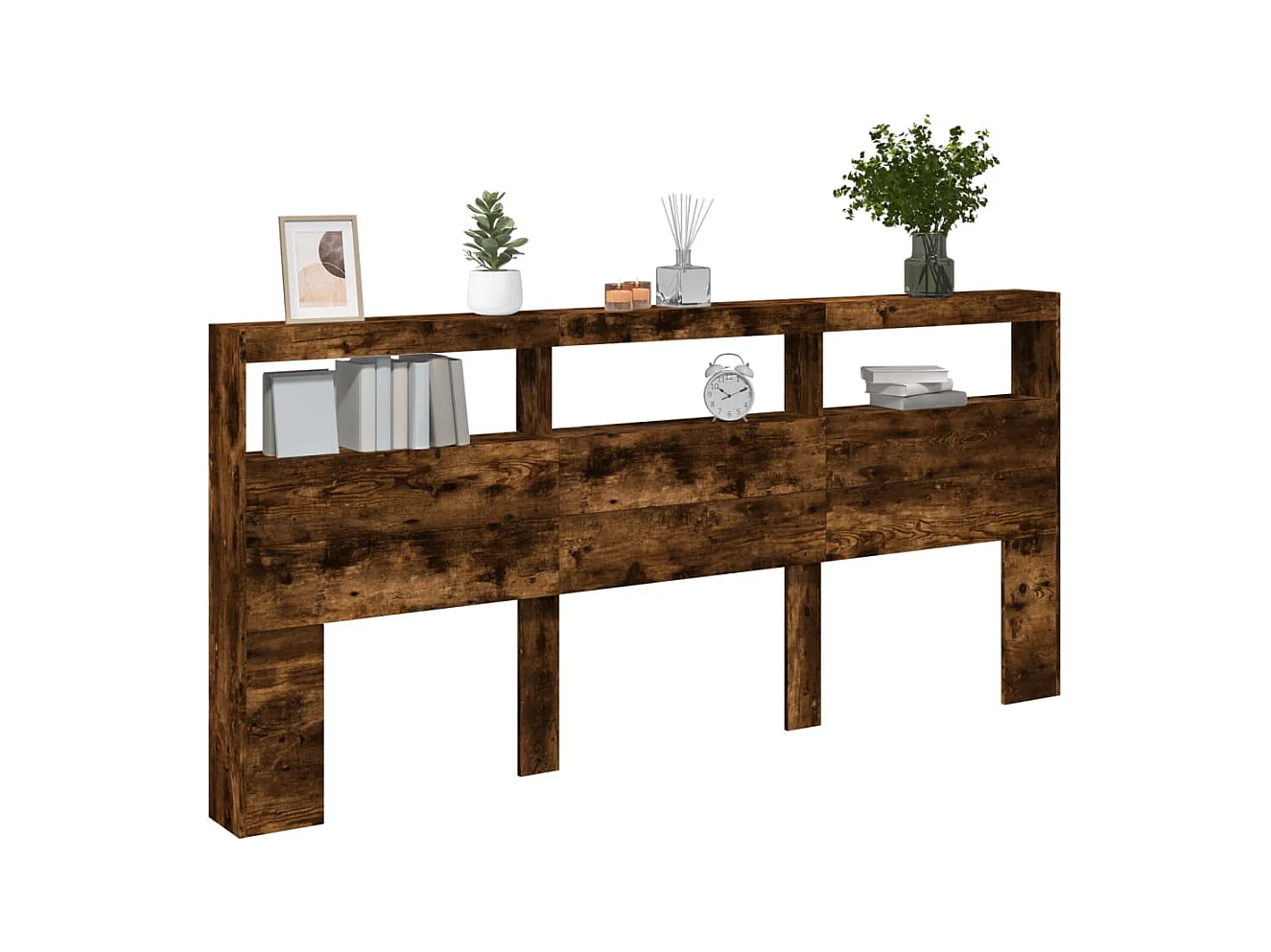 Cabecero de armario con LED roble ahumado 220x17x102 cm