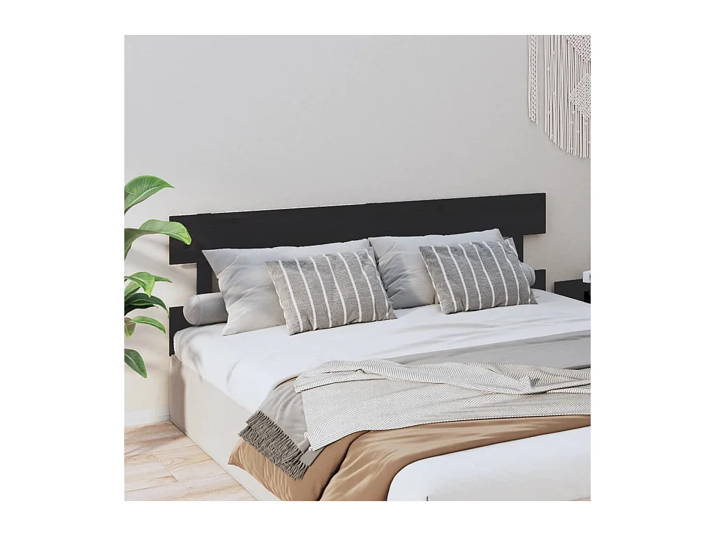 Tête de lit Noir 204x3x81 cm Bois massif de pin