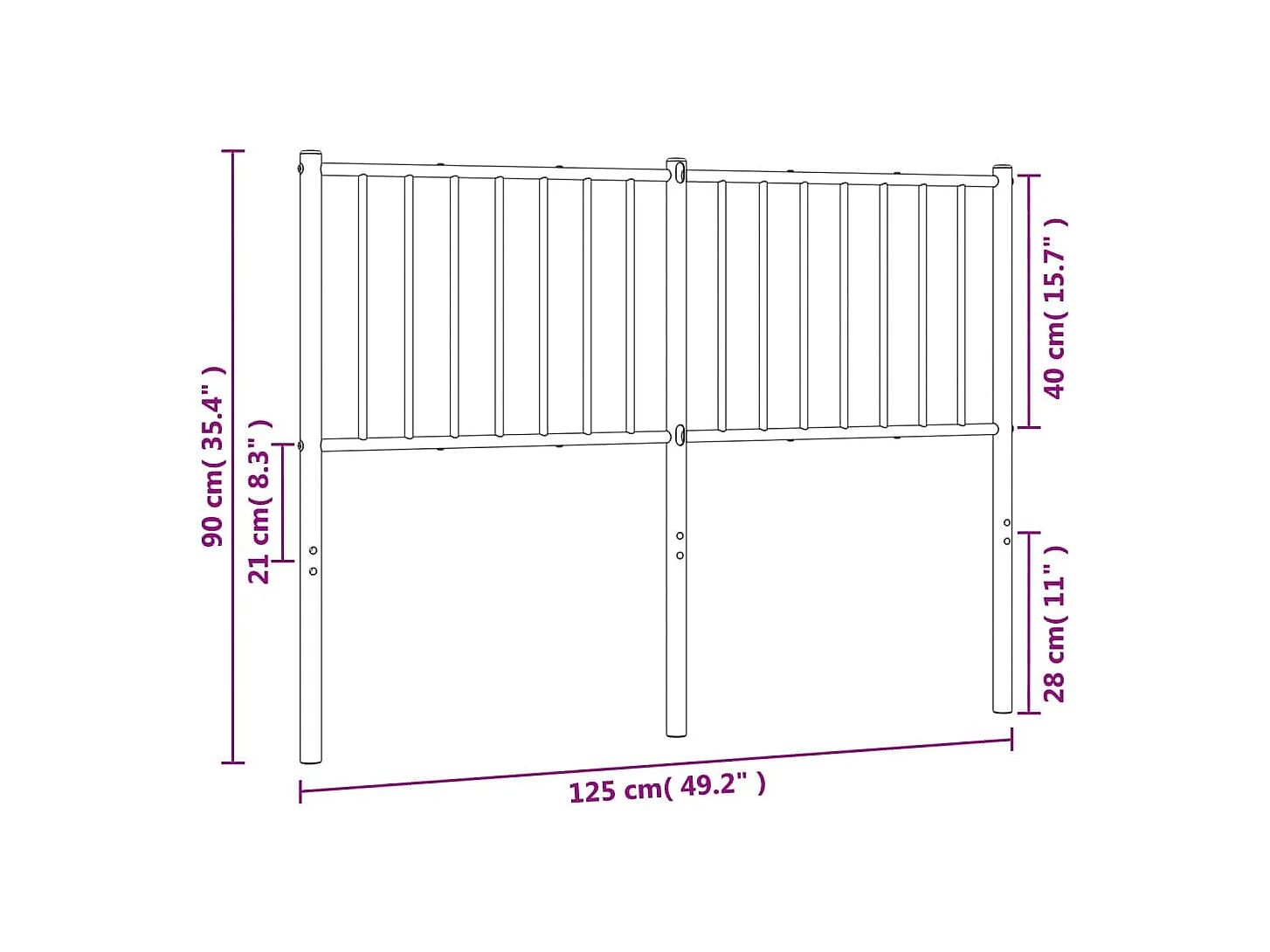 Wit metalen hoofdbord 120 cm