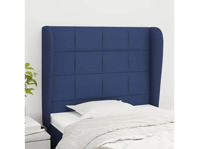 Tête de lit avec oreilles Bleu 93x23x118/128 cm Tissu