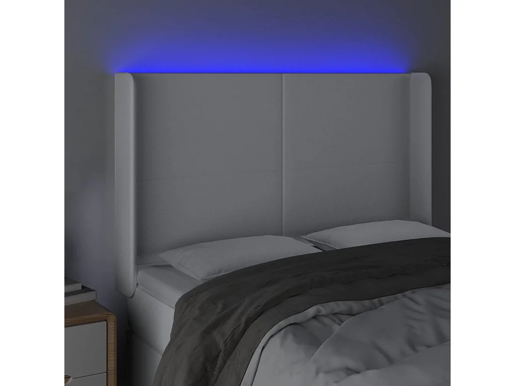 LED Hoofdbord Wit 147x16x118/128 cm Kunstleer